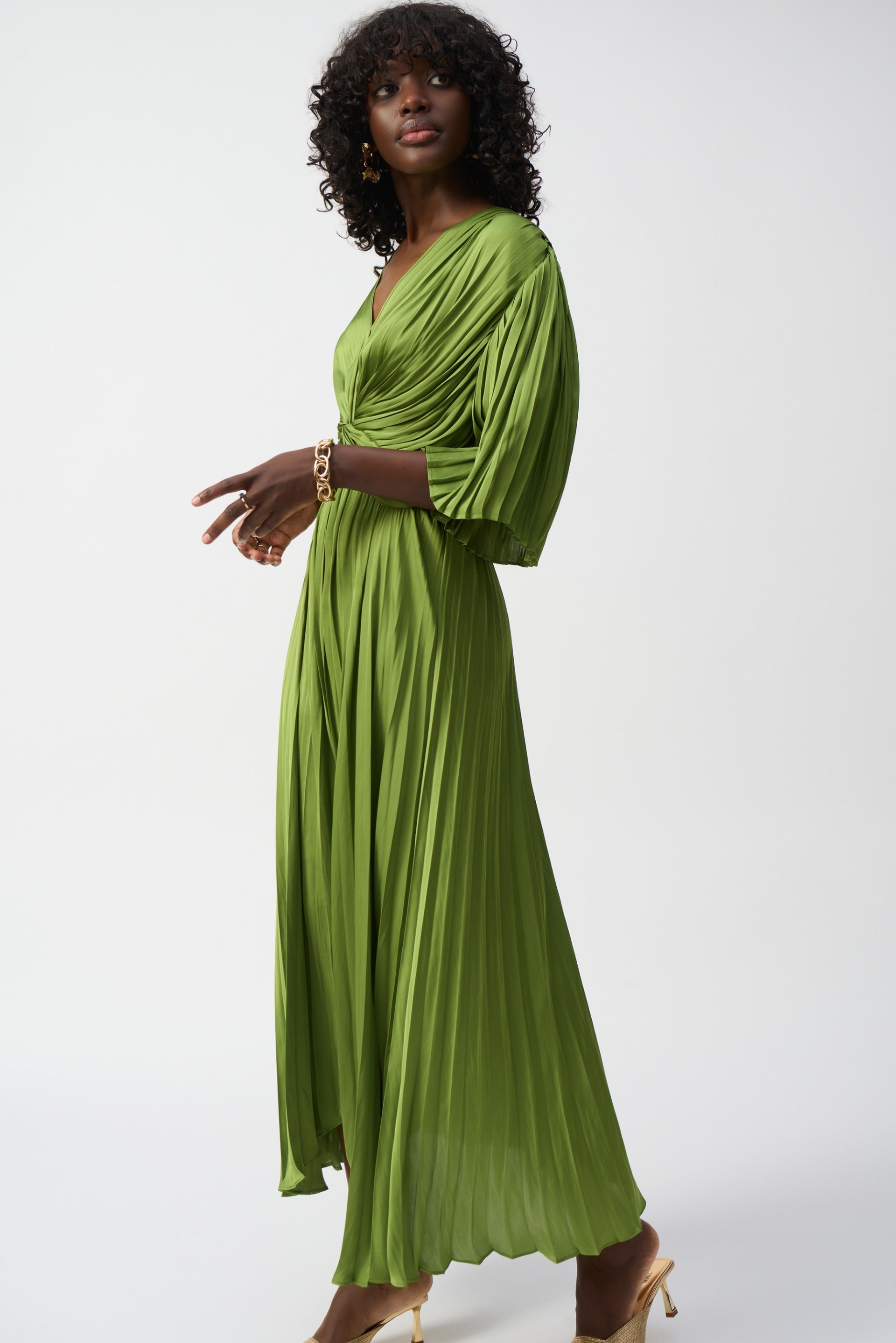 Joseph Ribkoff Greenery Pleated Satin Midi Dress Style 251903