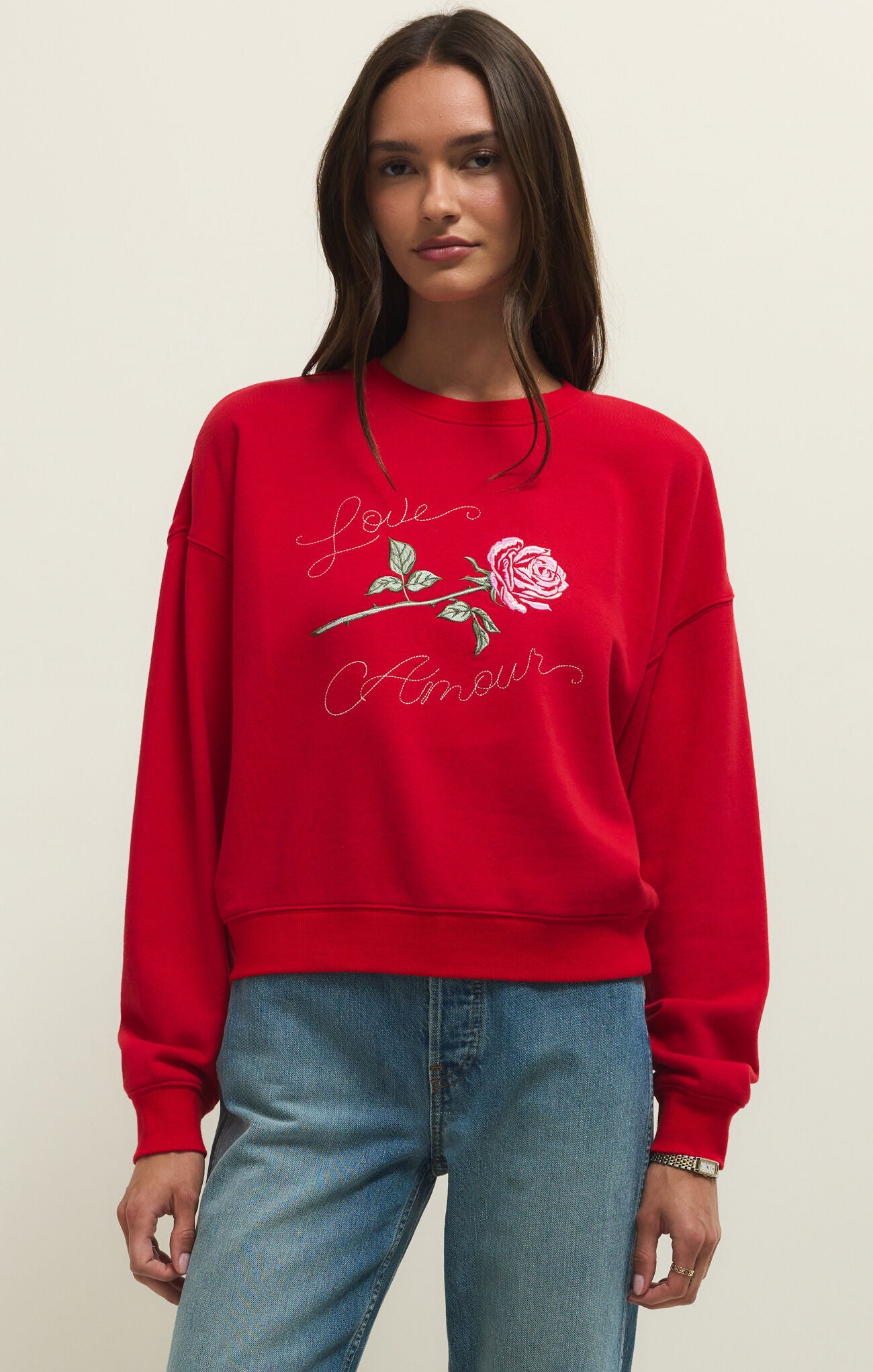 Z SUPPLY First Date Sweatshirt in Kiss Me Red (ZT261450) – Deja Nu Tx