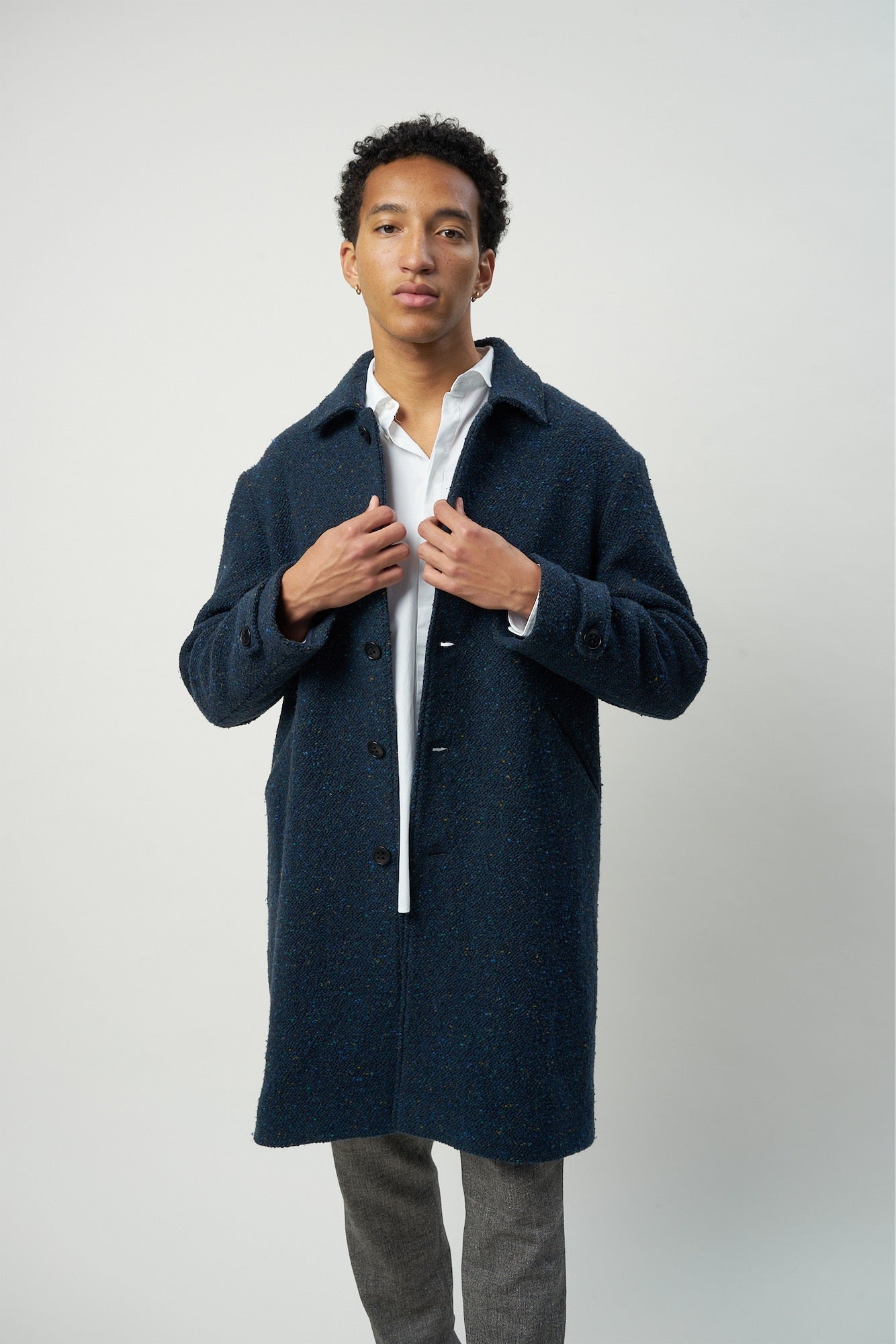 Winter Coat in Navy Italian Virgin Wool with MEIDA Thermo