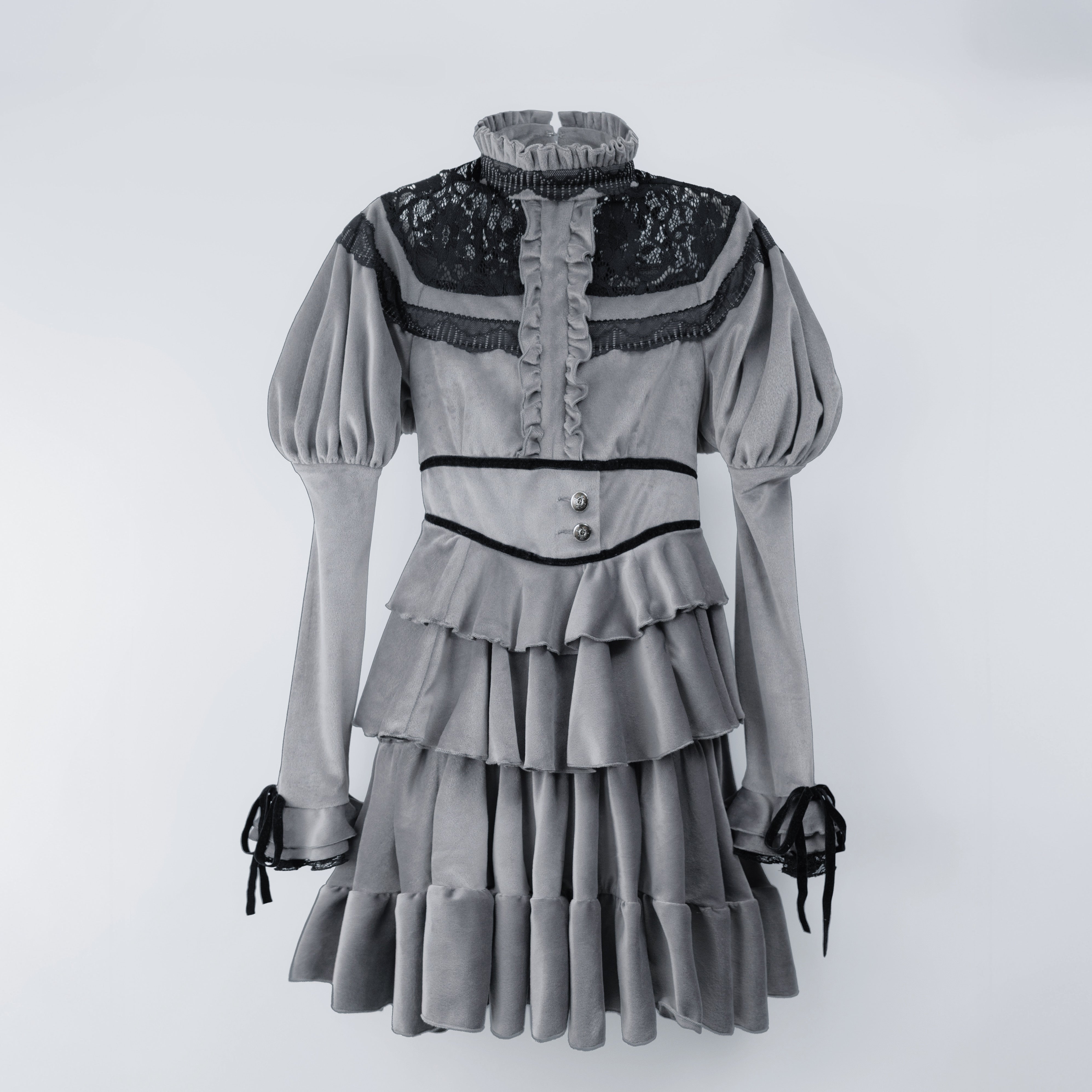 velours puff lace onepiece gray