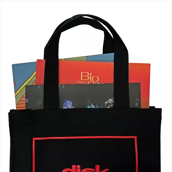 diskunion レコード トート 四角ロゴ (ブラック×レッド)/TOTE BAG