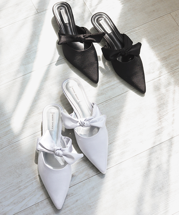 サテンリボンミュール