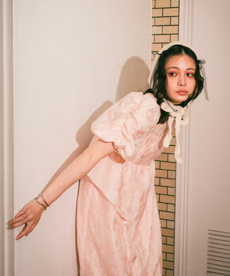 bubble sleeve jacquard dress