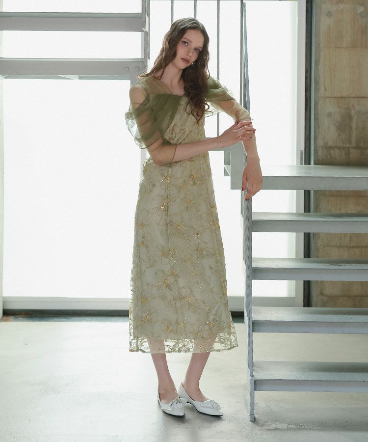 tulel drape spangle dress