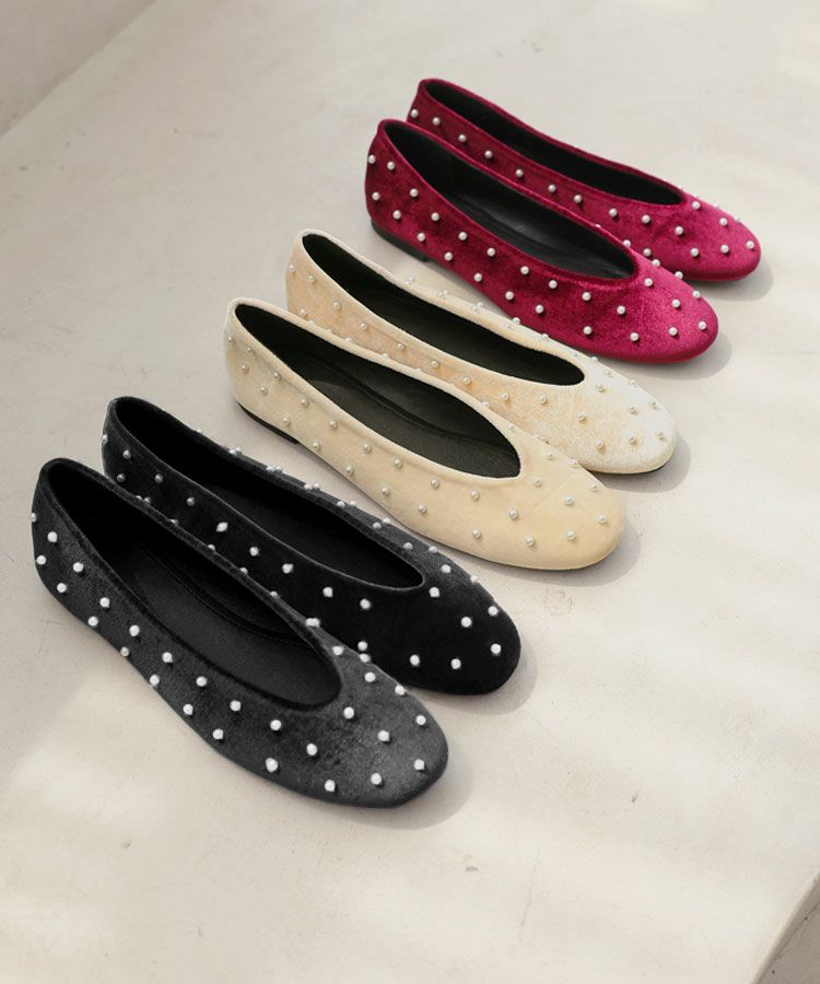 ベロアパールリボンローファー[C]