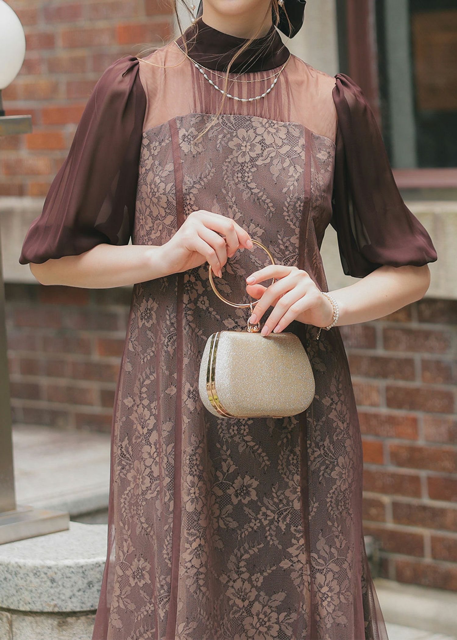 フラワーレースパフスリーブドレス|DorryDoll