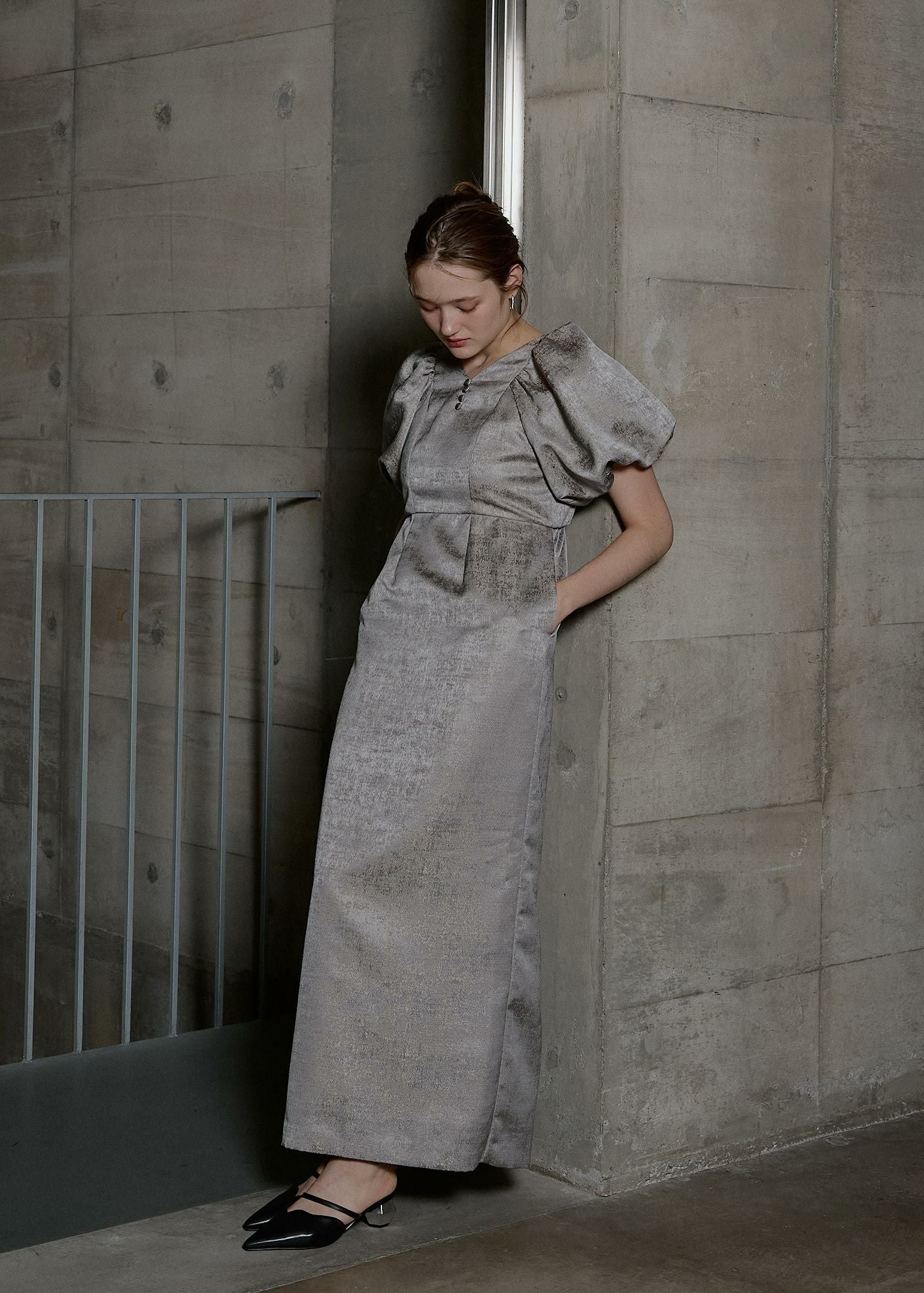 Jacquard puffsleeve dressのドレス|Dorry Doll / LE'RURE