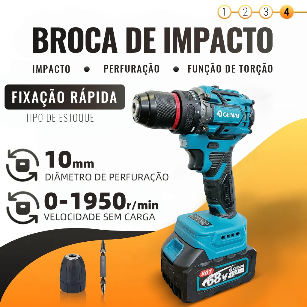 GENAI】Conjunto 4 em 1 68V / furadeira, chave de fenda / chave de