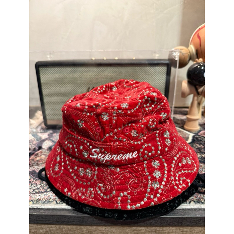 Supreme 23FW Velvet Paisley Boonie 變形蟲絲絨漁夫帽紅色| 蝦皮購物