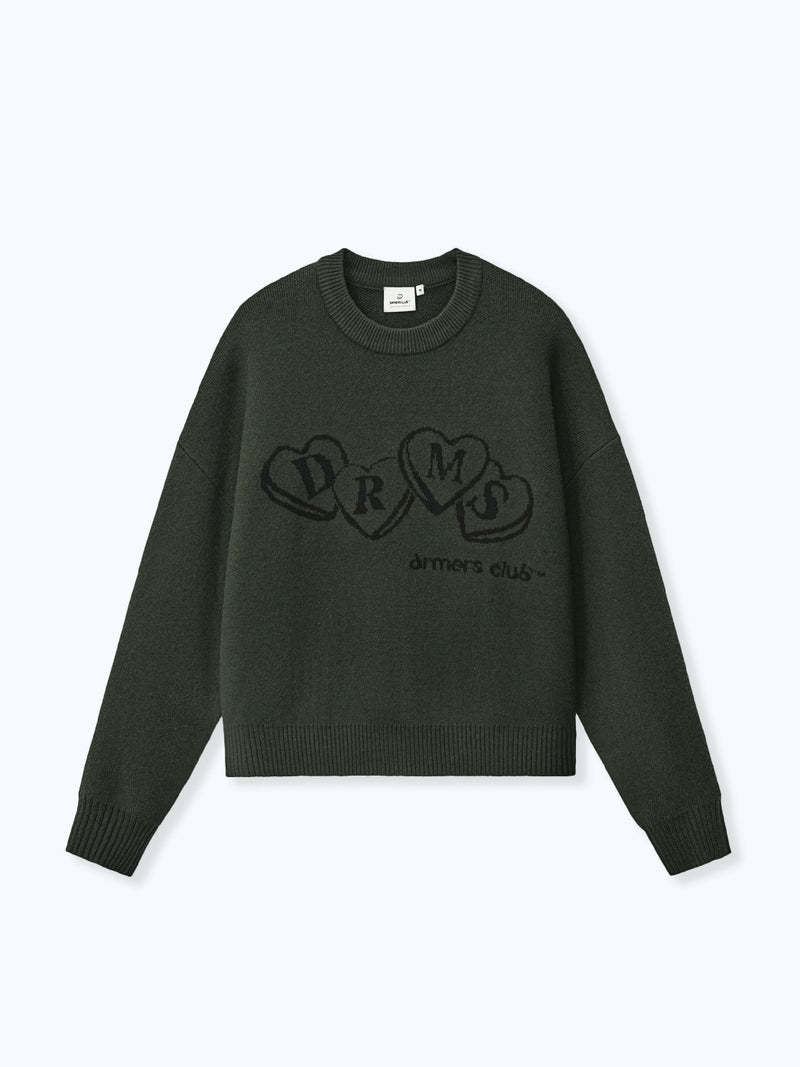 HEART KNIT SWEATER - DEEP OLIVE – DRMERS CLUB