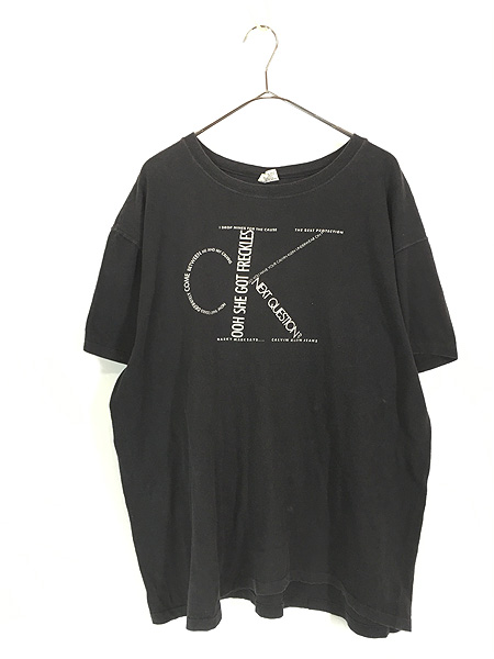 古着 90s USA製 ck Calvin Klein フロント ロゴ 100%コットン Tシャツ