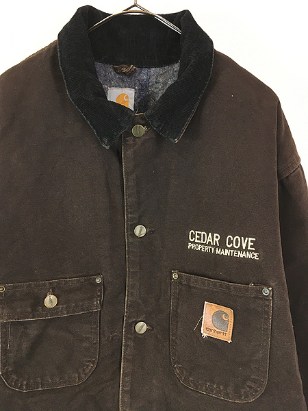 古着 Carhartt 裏地 ストライプ ブランケット ダーク ブラウン ダック