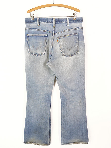 古着 70s Levi's 646-0917 ヒゲ 縦落ち ブルー デニム フレア パンツ