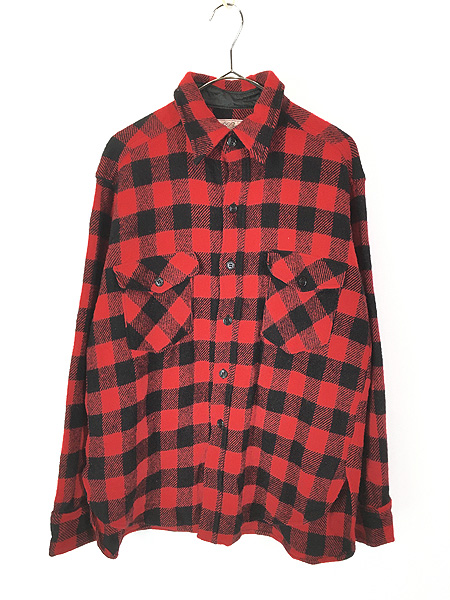 古着 70s LL Bean 筆記体タグ ブロック チェック ヘビー ウール シャツ
