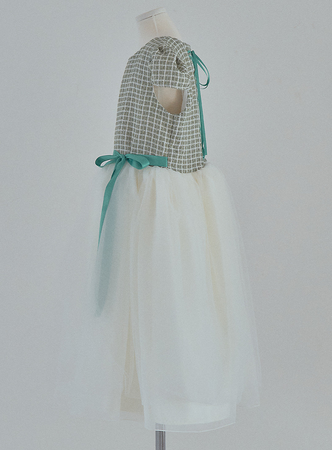 子供ドレス|子供ドレスならミントグリーンツイードパフスリーブベル