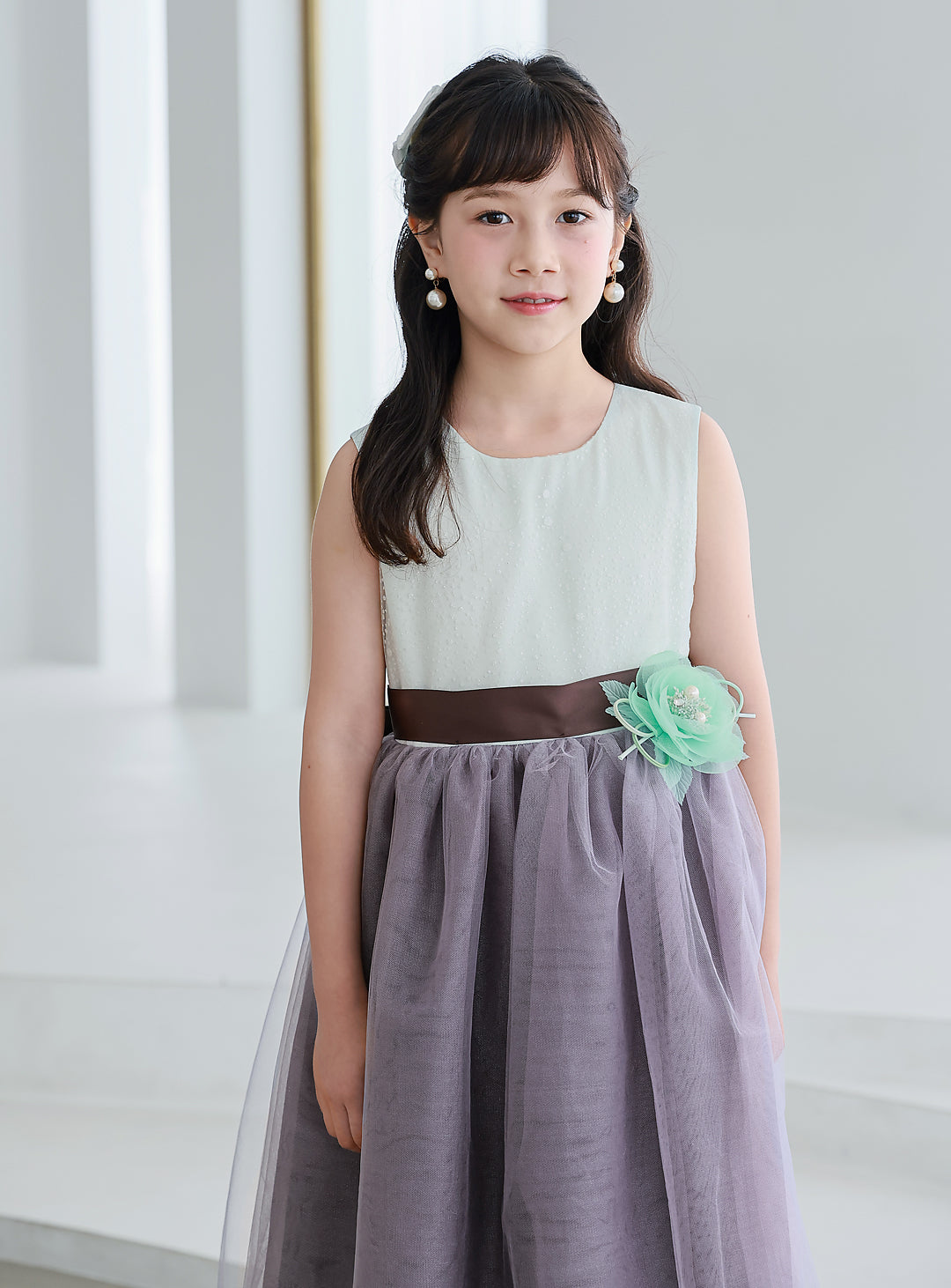 子供ドレス|子供ドレスならミント×チャコールスパンコールロングドレス