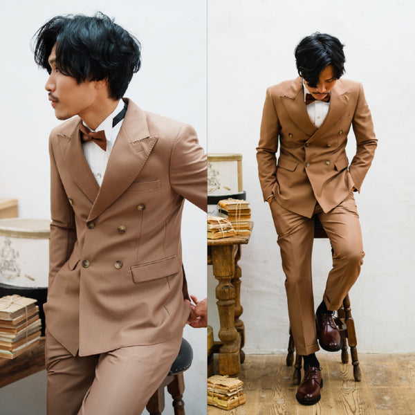 ダブル メンズスーツ タキシード ツーピース カーキブラウン （M02）
