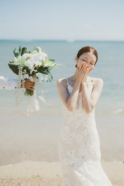 刺繍 総レース ソフトマーメイドドレス（W371）