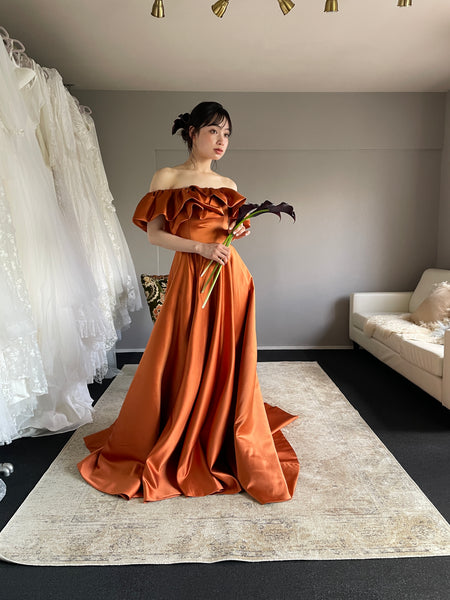 オフショルダー Aラインドレス テラコッタ（W274TE）