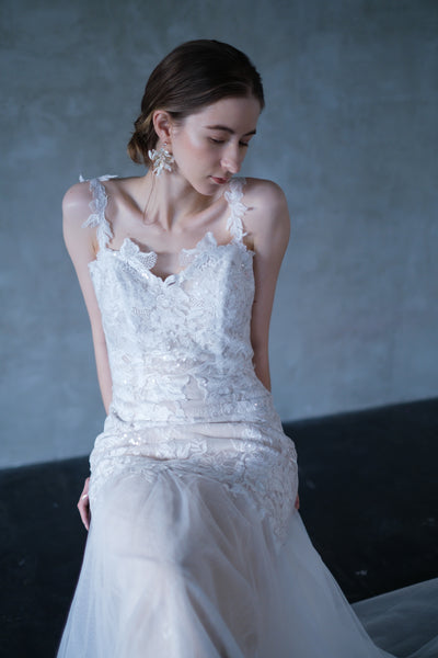 刺繍レース チュール マーメイドドレス（W221）