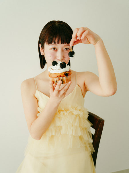 バターイエロー フリル チュールドレス（W331）