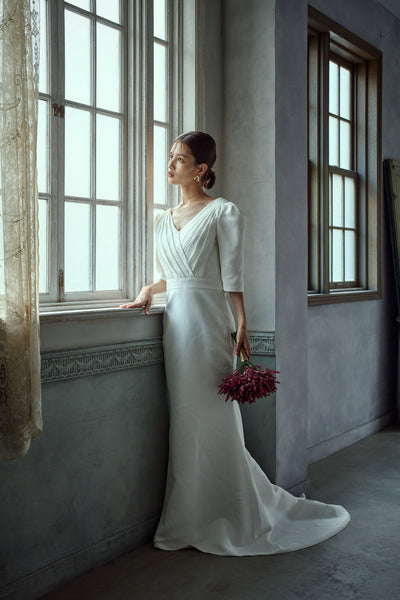 七分袖 Vネック ソフトマーメイドドレス（W287）