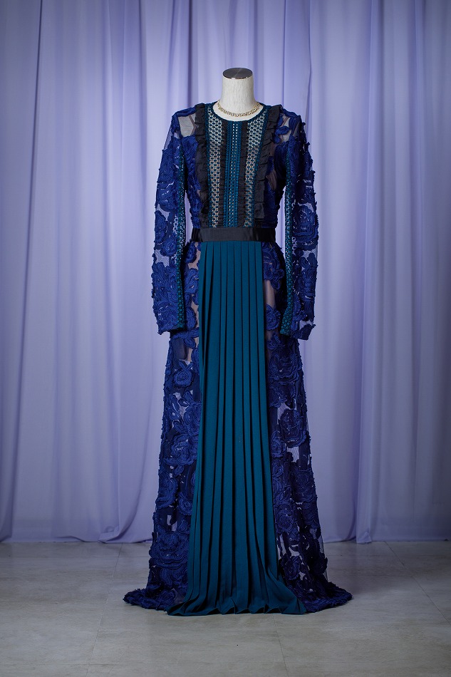 Self-portrait セルフポートレート ネイビーグリーンロングドレス