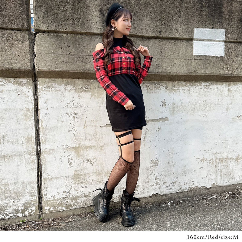 チェックオフショルタイトワンピース – レディースファッション通販の