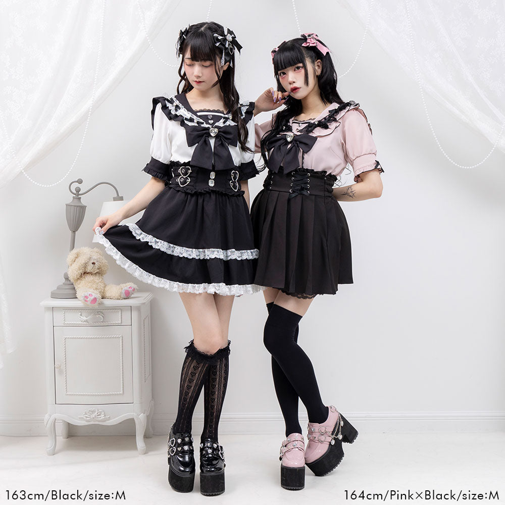 ハートリボンたっぷりフリルセーラーブラウス – レディース