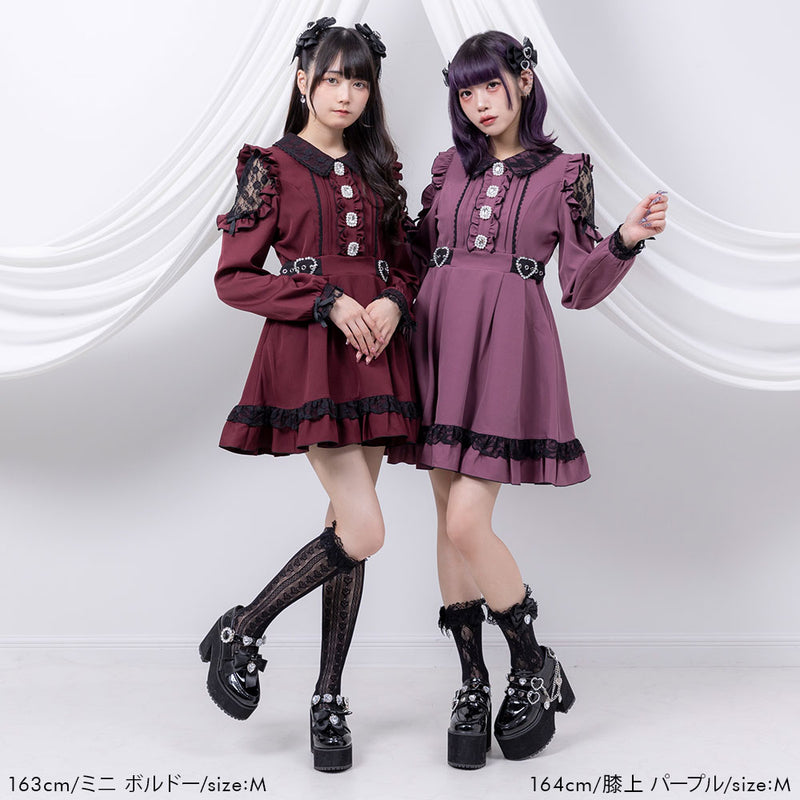 キラキラビジューレース重ねフリルワンピース – レディース