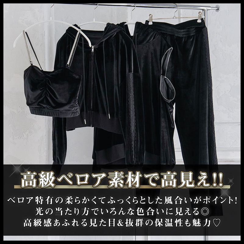 ウエストクロスシャーリング細見えベロアパンツ – レディース