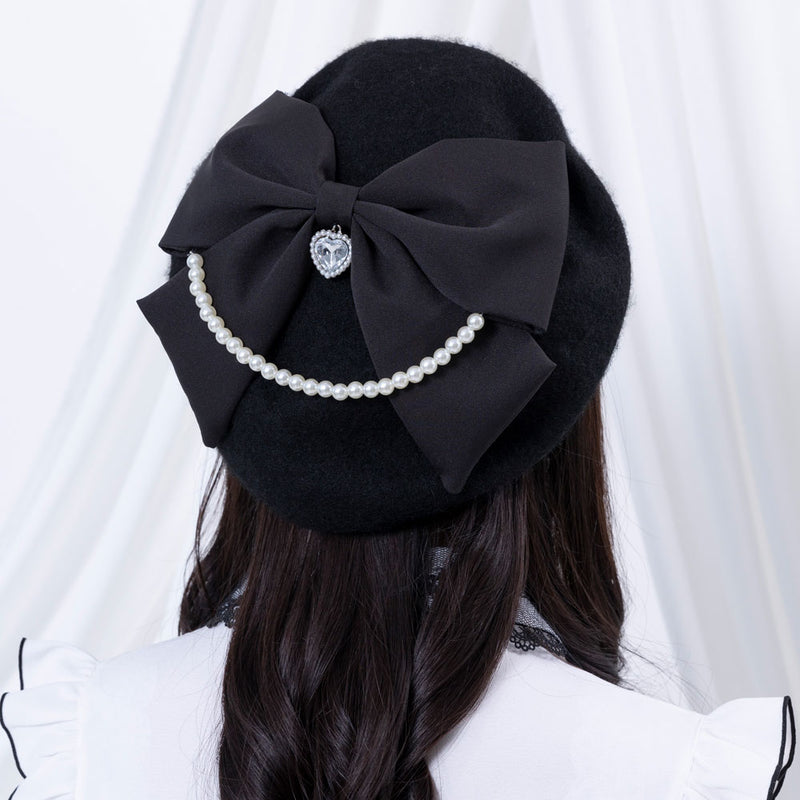 大きめリボンパールハートビジューベレー帽 – レディースファッション