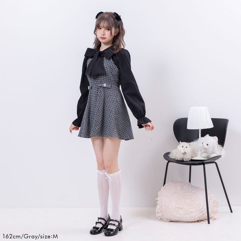 ビジューボタンツイードミニジャンスカワンピース – レディース