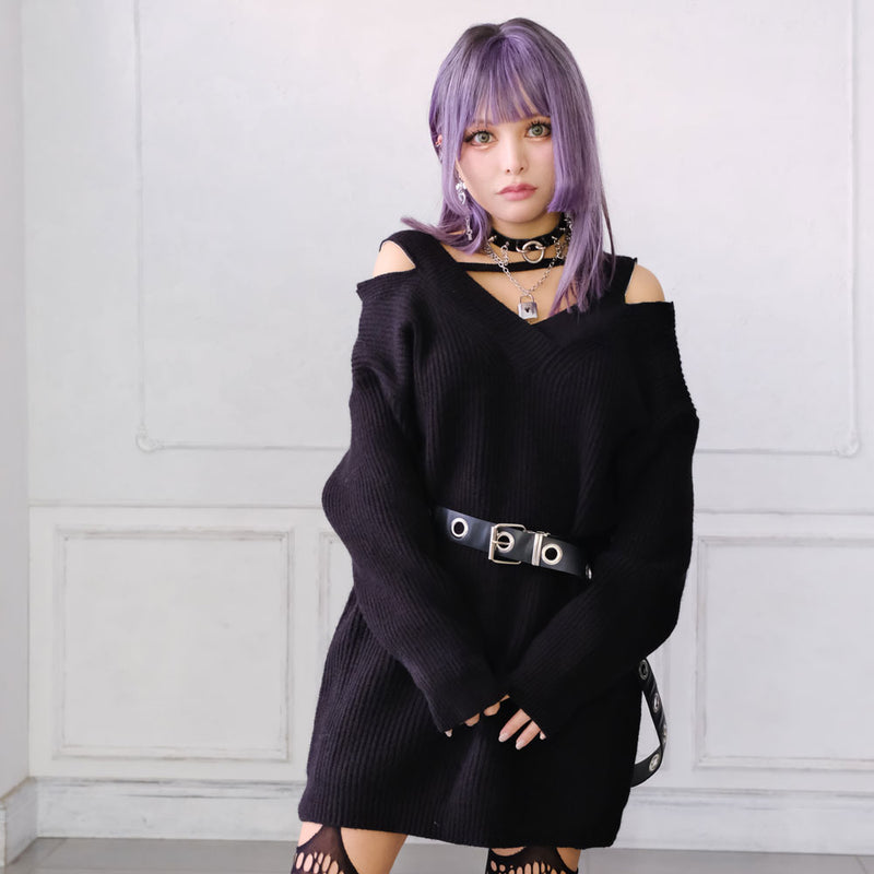 肩開き2WAYジップ前後着用OKニットワンピース – レディース