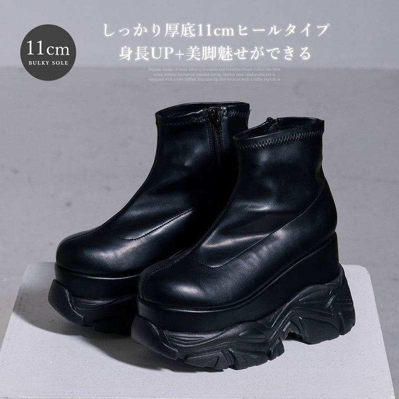 厚底Y2Kハイカットスニーカーブーツ【ストレッチ】【美脚】【大きい