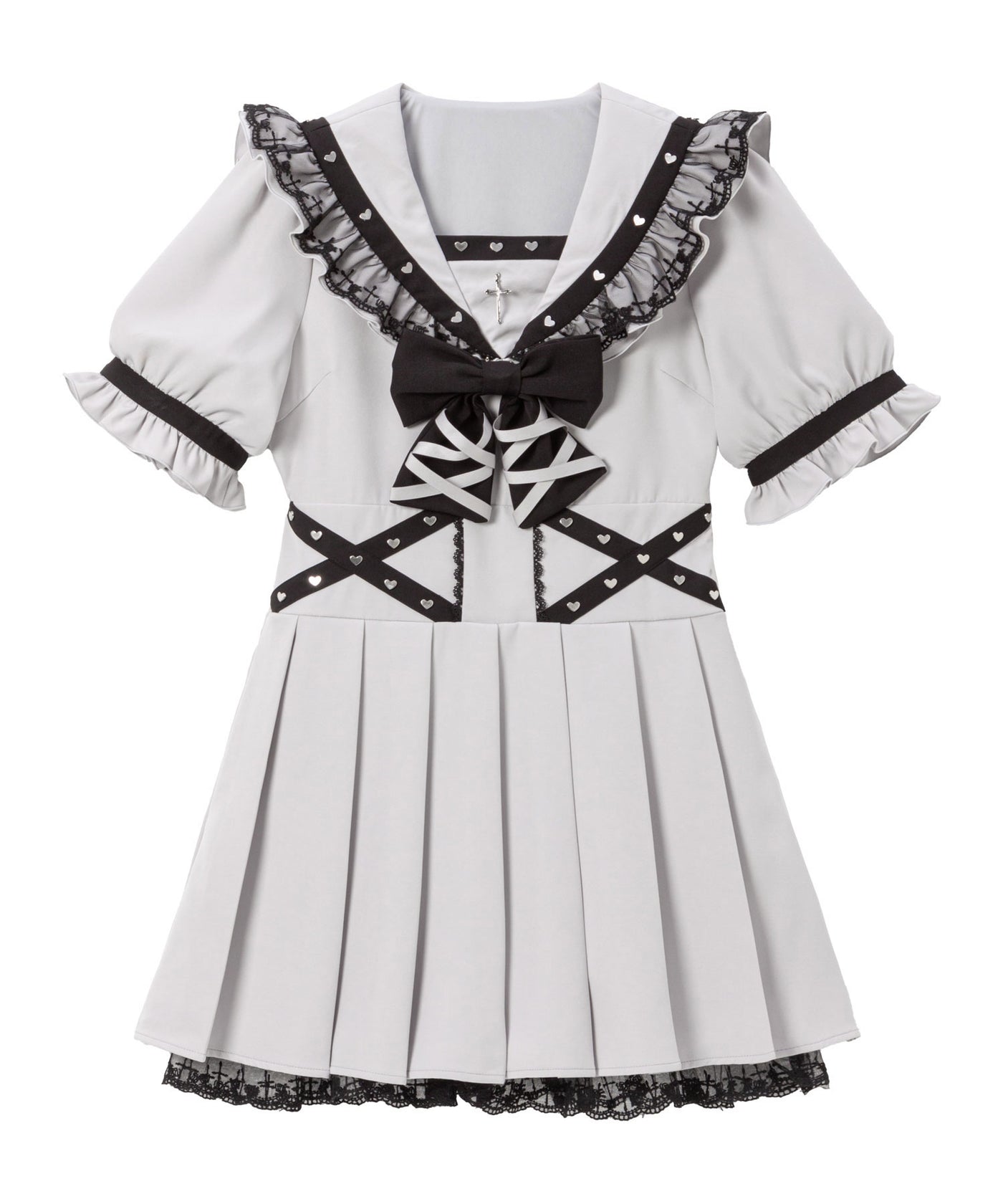 十字架レースフリルハートクロスベルトセーラーワンピース