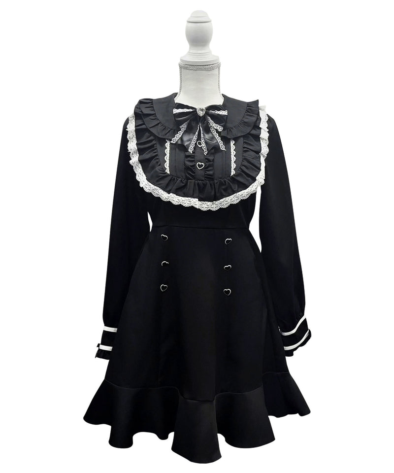 ヨークフリルハートビジューリボンフレアワンピース – レディース