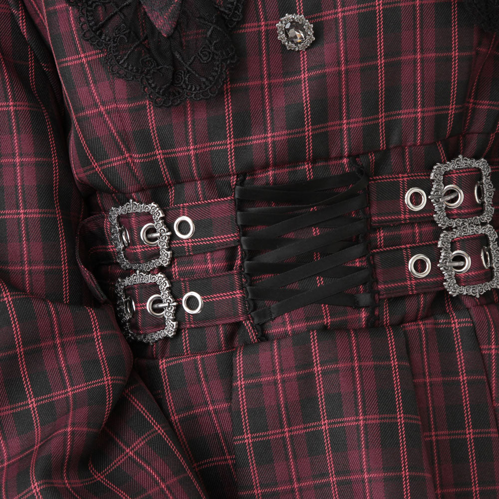 クモレース角襟ベルトレースアップワンピース – レディース