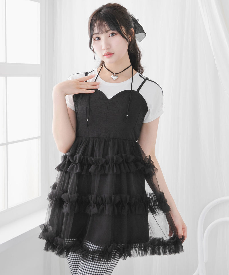 チュールフリルドールティアードチュニックキャミワンピース【大きい