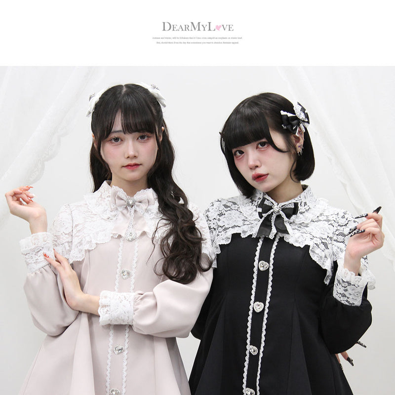 キラキラハートビジューレース重ねフリルセットアップ – レディース