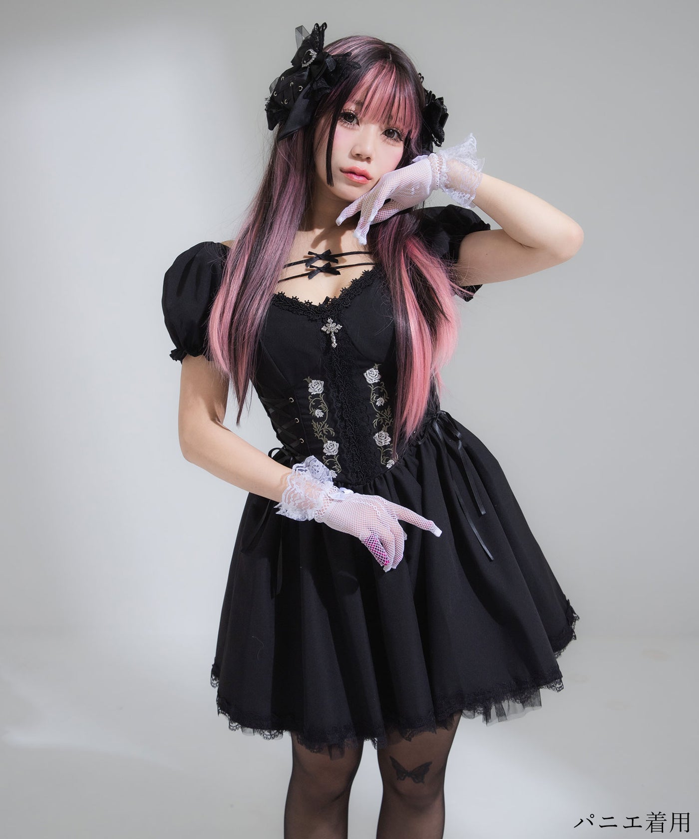 薔薇刺繍細見えレースアップミニワンピース – レディースファッション