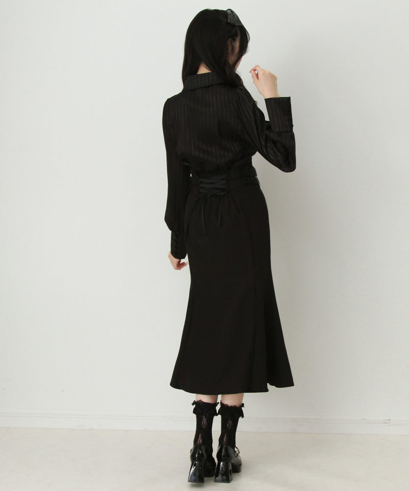 ゴシック風レースフリルマーメイドレースアップロングワンピース