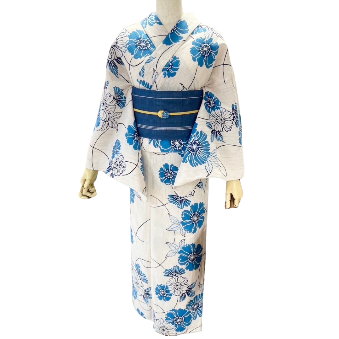 セオアルファ三部式ゆかた菊縞赤 M・Lサイズ（夏衿・襦袢袖付き