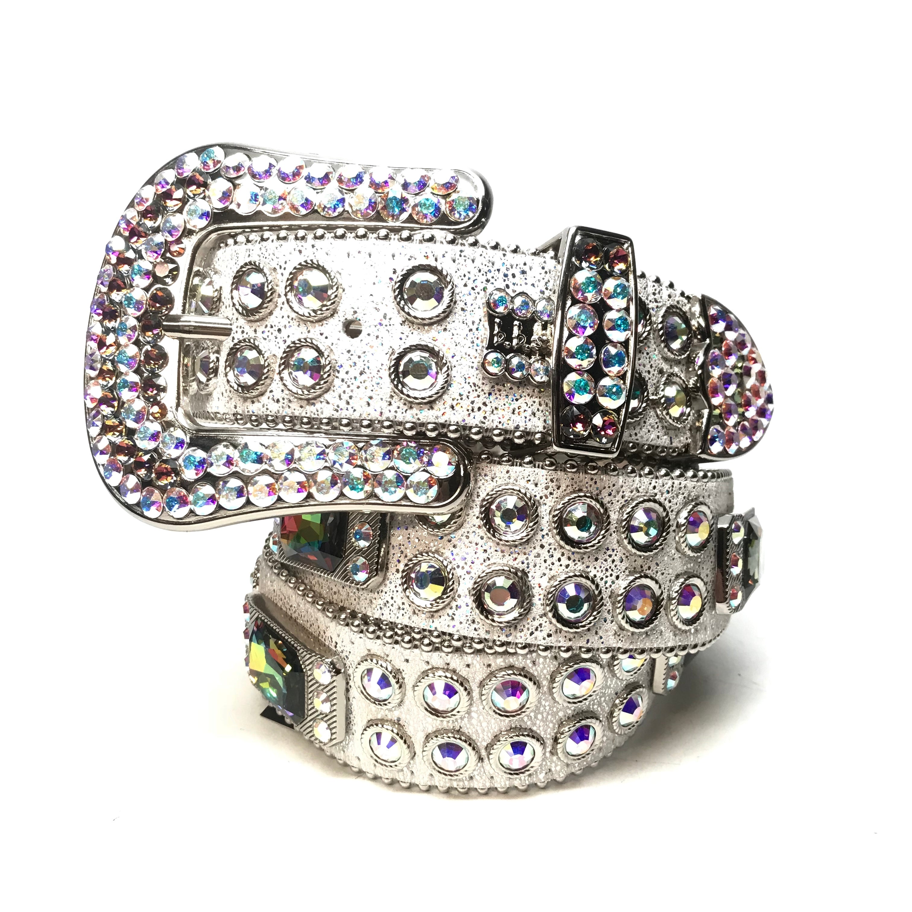 b.b. Simon White Iridescent Big Block Crystal Belt – Dudes Boutique