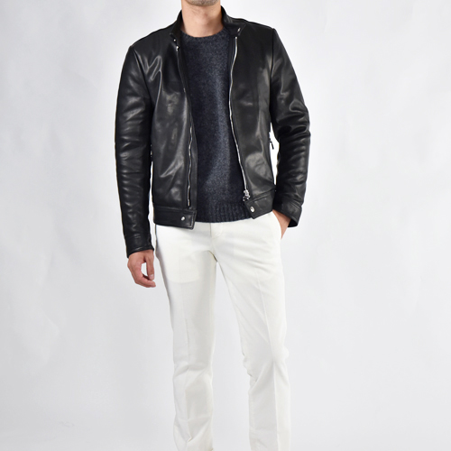 EMMETI ANDREA ラムナッパレザー 中綿 シングルライダースジャケット