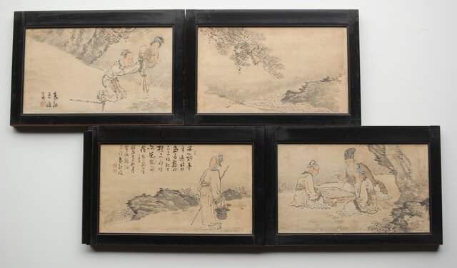 西田春耕 文人画襖絵 4枚1組 Z409｜骨董店 のびる 古美術 骨董 和風