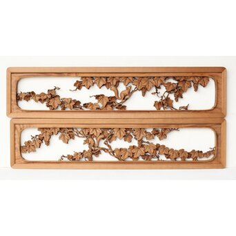 大島五雲 井波彫刻 葡萄と栗鼠 2枚1組 R0453｜骨董店 のびる 古美術