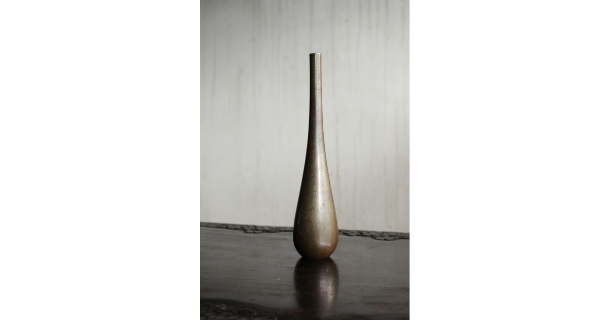 人間国宝 金森映井智/栄一 朧銀 曽呂利/四分一花器 M431｜骨董店