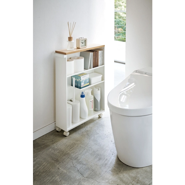 tower】ハンドル付きスリムトイレラック タワー ホワイト: 周辺小物