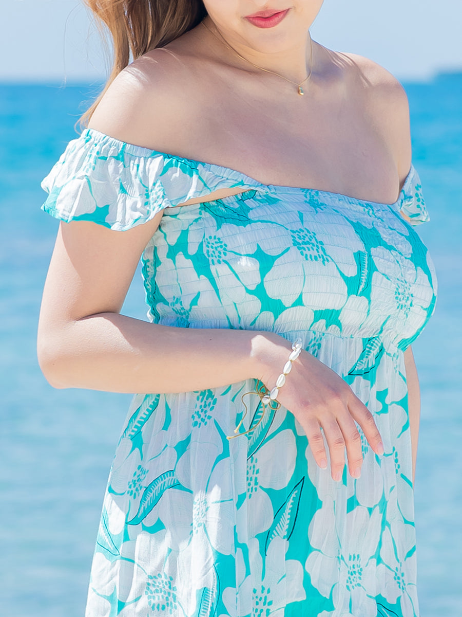 LAUT BLUE(ラウトブルー)オフショル花柄マキシワンピース | リゾート